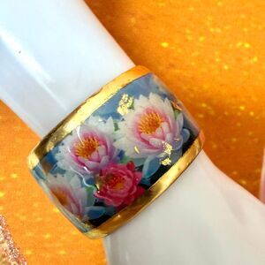 Evocateur Lotus Wide Cuff Bracelet 22K Gold Leaf Floral